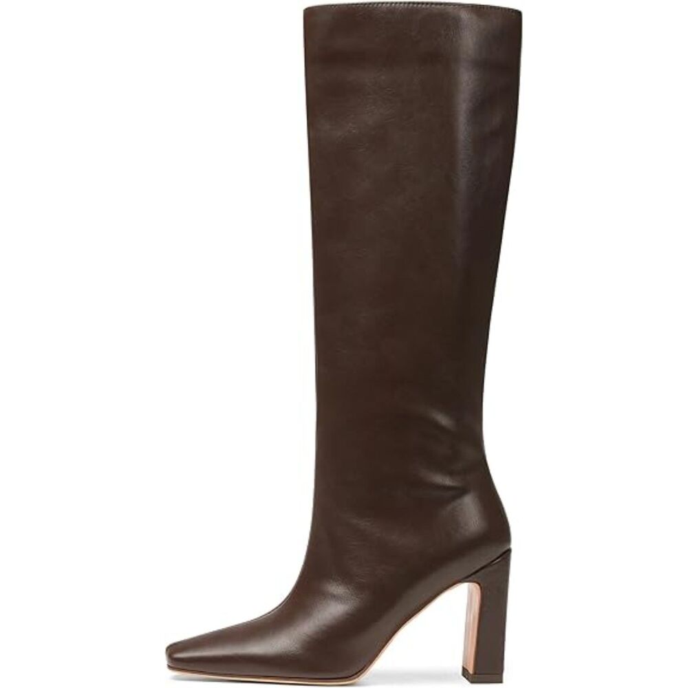 Women Chocolate Square Toe Knee High with Side Zipper Fashion Elastic Tall Boot